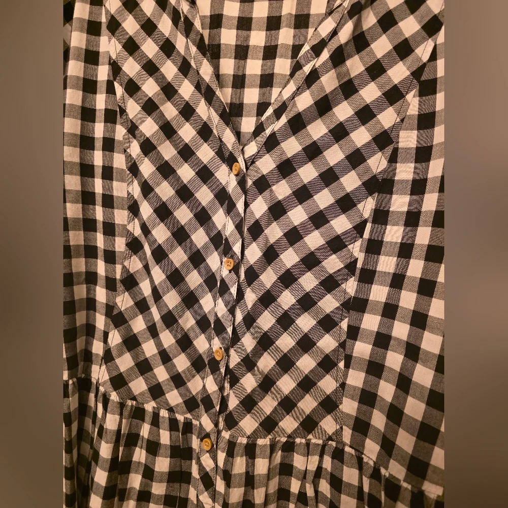 Black and White Gingham Button-Front Peplum Shirt Top Cotton Rayon Women's 2x - Picture 4 of 8